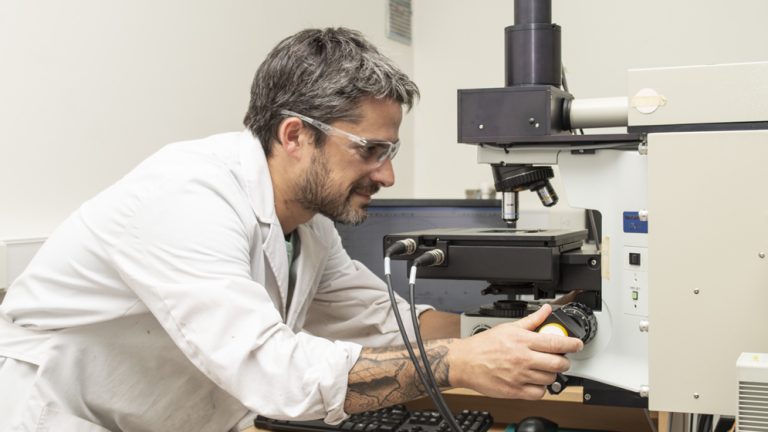 Lucas Rodríguez Pirani trabaja en el laboratorio.