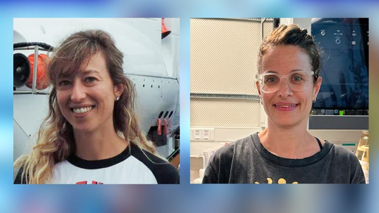 Maria Bravo, jefa científica e investigadora principal de la campaña. Der: Melisa Fernández Severini, una de las co-investigadoras principales de la campaña.